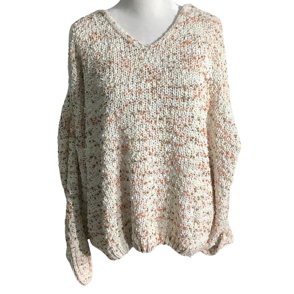 White Birch Confetti Knit Sweater Women Small — Oversized, Cozy, Casual